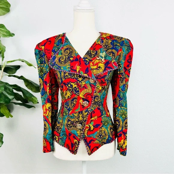 Vintage Jessica Howard Baroque Bright Red Elegant blazer Jacket - Picture 1 of 10